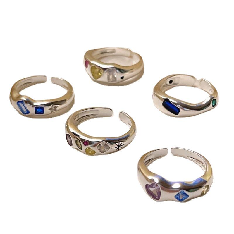 Colorful Heart Cubic Zirconia Adjustable Ring: Elegant & Trendy Women's Stackable Index Finger Jewelry