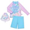 Girls UV Protection Swimsuit Set Long Sleeve Rash Guard Briefs Cap 3-Piece Swimwear Toddlers To Preteens