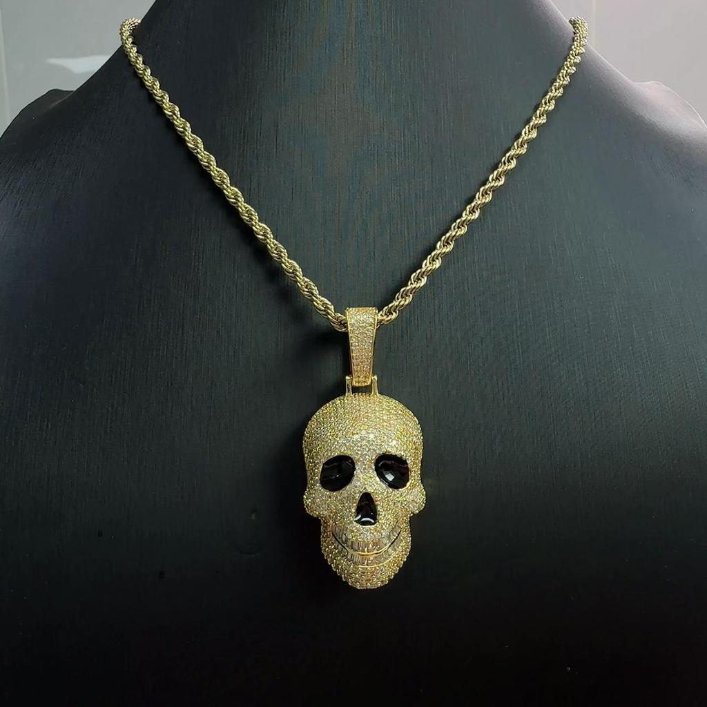 Skull Pendant Necklace Iced Out Moissanite Inlaid Environmental Copper Hip Hop Jewelry For Men Women