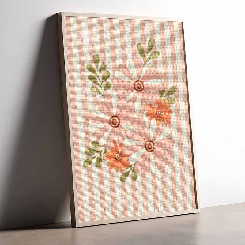 5D Diamond Painting Kit for Adults Relaxing DIY Craft Pink Striped Flowers Art Rhinestones Embroidery Full Drill 30x40cm Home Wall Decor Gift