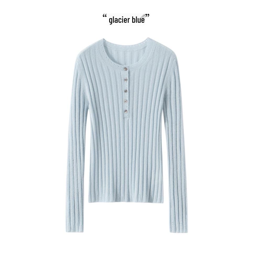 100% Pure Cashmere Women's Slimming Round Neck Pullover - Fine-spun Knitwear for Autumn/Winter