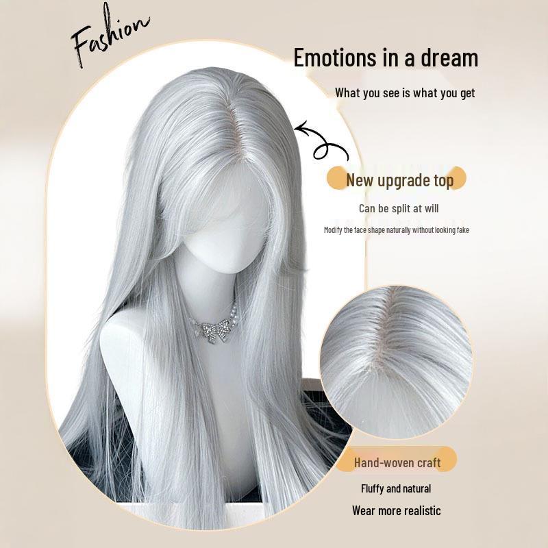 Silberweißes langes Haarteil mit vollständigem Pony