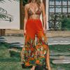 Fashionable Women's Pants, Full Body Printed Three Piece Set, Swimsuit, Backless Split Pants, Bikini