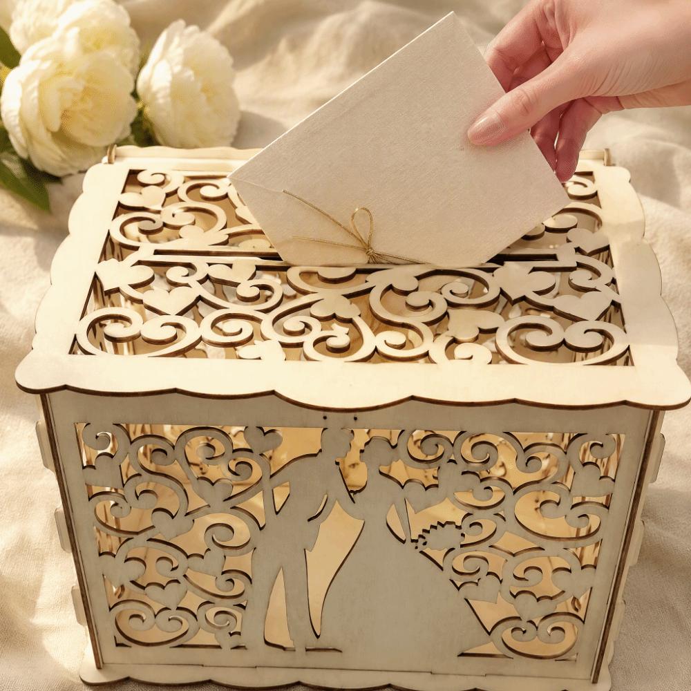 22.5x15x15cm Wooden Wedding Card Box With Lock Wooden Invitation Card Box Birthday Party