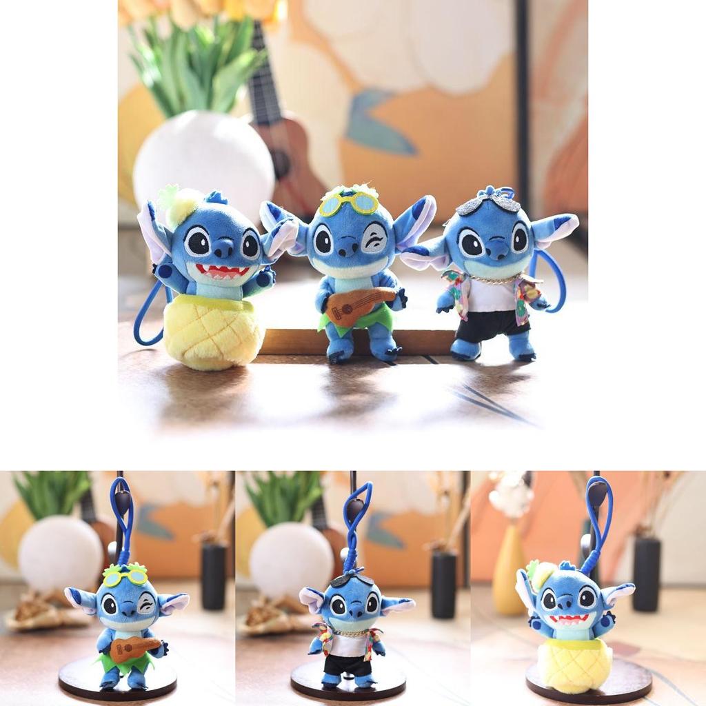 Plyšový přívěsek na klíče Stitch s designem košile s ananasem a květinou pro tašky a klíče