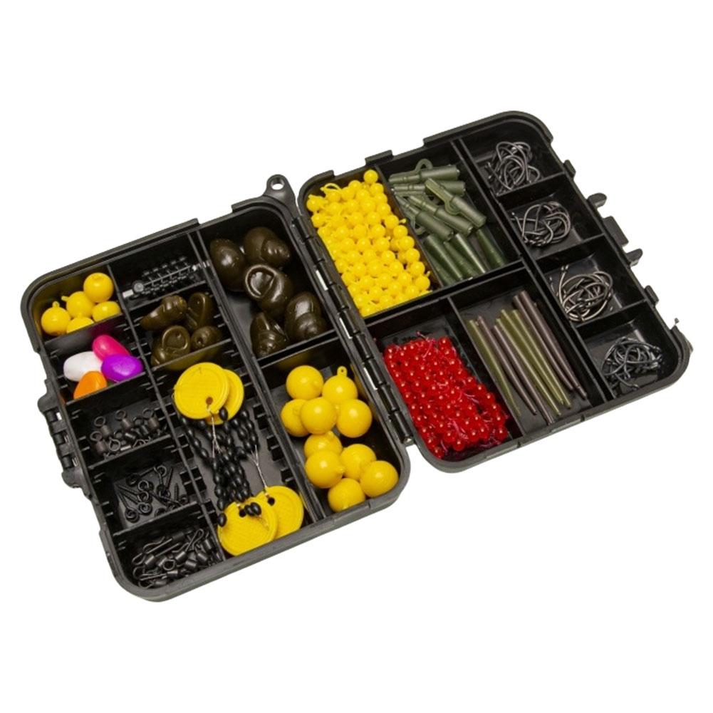 145Pcs Carp Fishing Equipment Kit Including Weights Sinkers Double Sided Fishing Box Kit Hook Swivel Safety Clip Rubber Sleeve