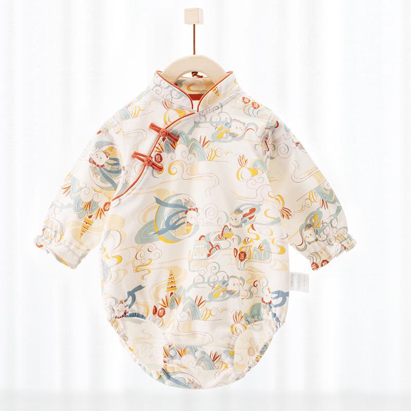 

Newborn Unisex Chinese Style Snap Crotch Romper - Spring 90 cm