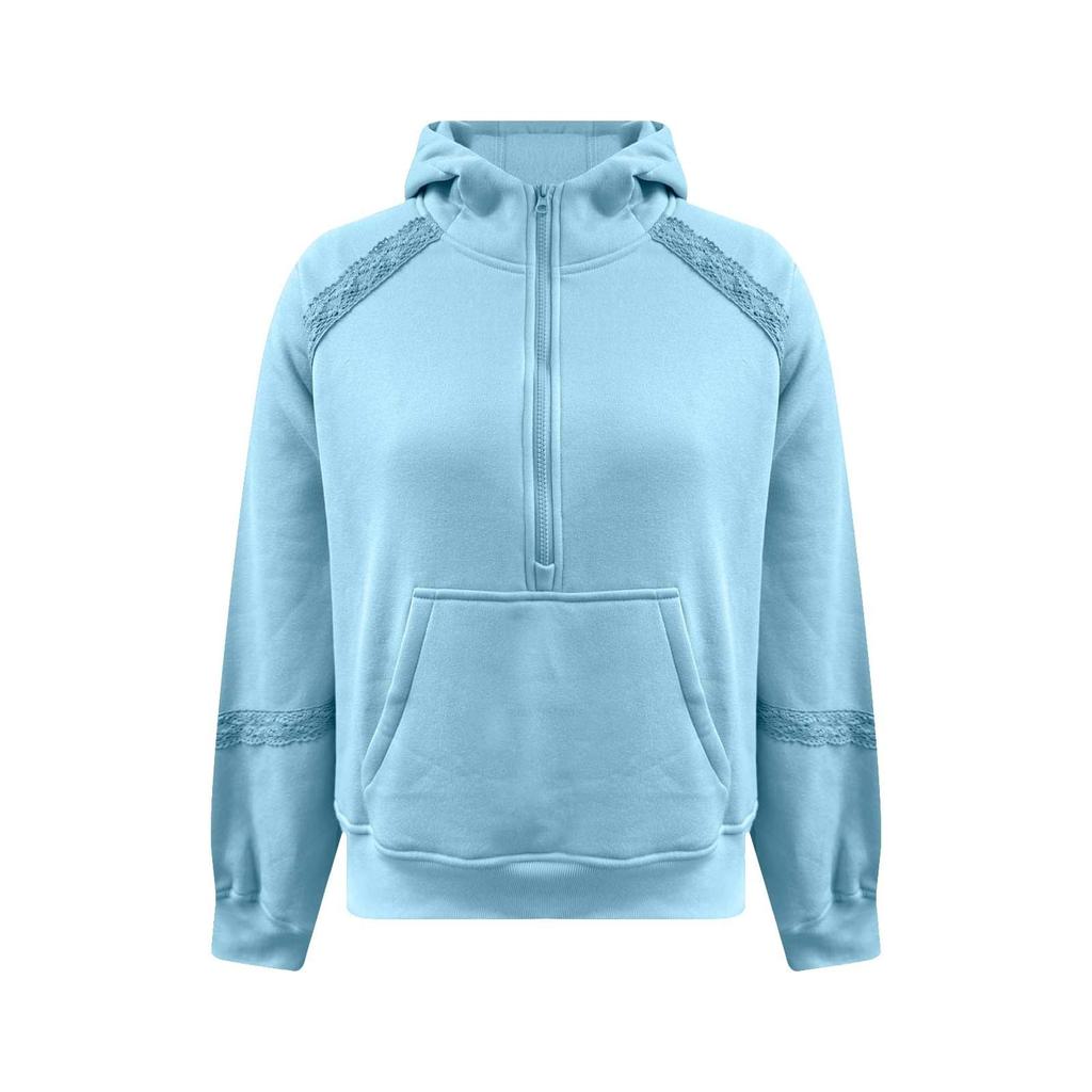 Women's Fleece Jackets Fashion 1/2 Zipper  Long Sleeves Hooded Pullover Sweatshirt With Pockets