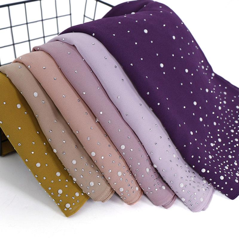 Nowe Jednolite Koraliki Diamentowe Bańka Szyfon Natychmiastowy Hidżab Szale Jednolity Gruby Chusty na Głowę Foulard Sjaal Muzułmański Czepek Cachecol 180*70Cm