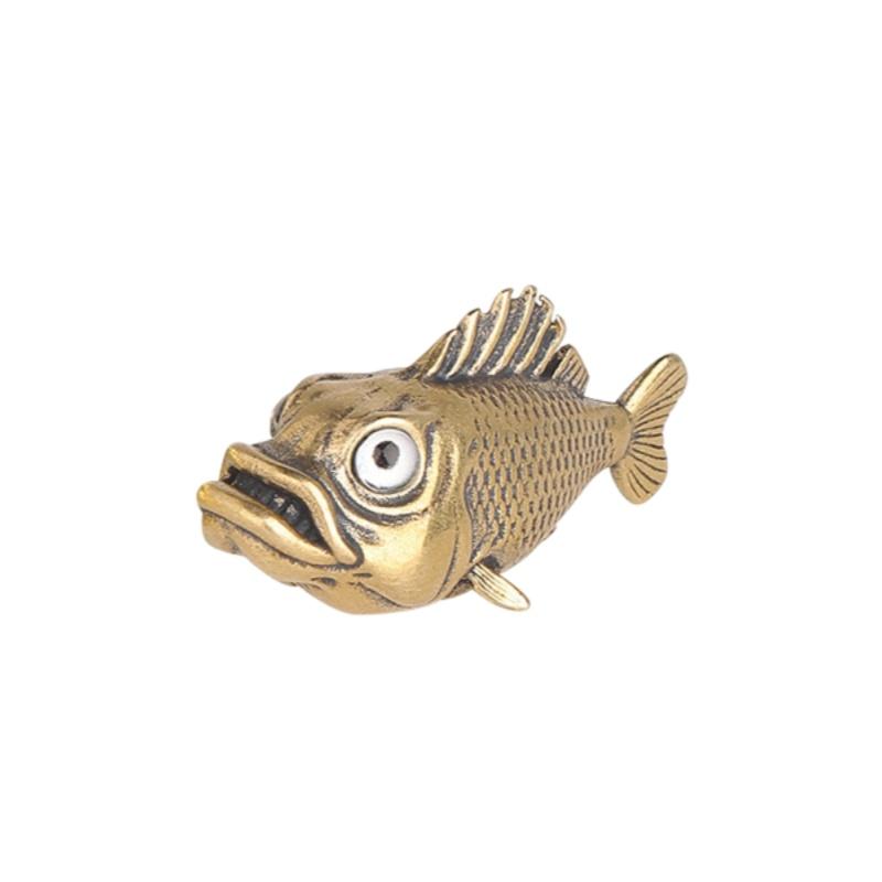 Vintage Style Brass Piranha Figurine Miniature Small Ornament Rustic Metal Home Living Room Wall Shelf Decor for Gifting