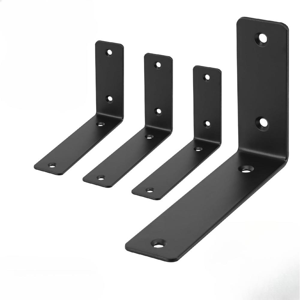 4PCS L Shaped Shelf Support, Heavy Duty Black Metal Countertop Bracket, Practical Wall Mount for Wooden Installation