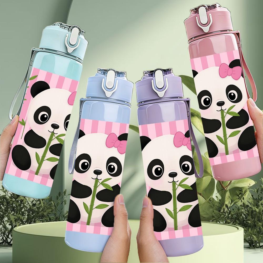 1PC Panda Bear Bamboo Animal Print 750ml Color Plastic Sports Water Bottle Leakproof Flip Straw Lid Suitable for Sports Office Home Use