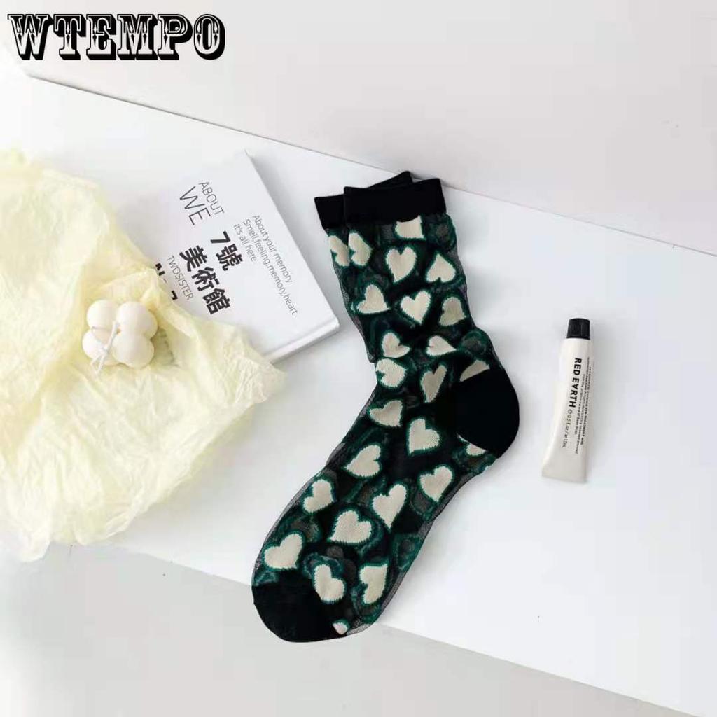 6pcs Crystal Long Socks Women Spring Summer Love Transparent Glass Silk Japanese Cute Thin Mid-Calf Stockings
