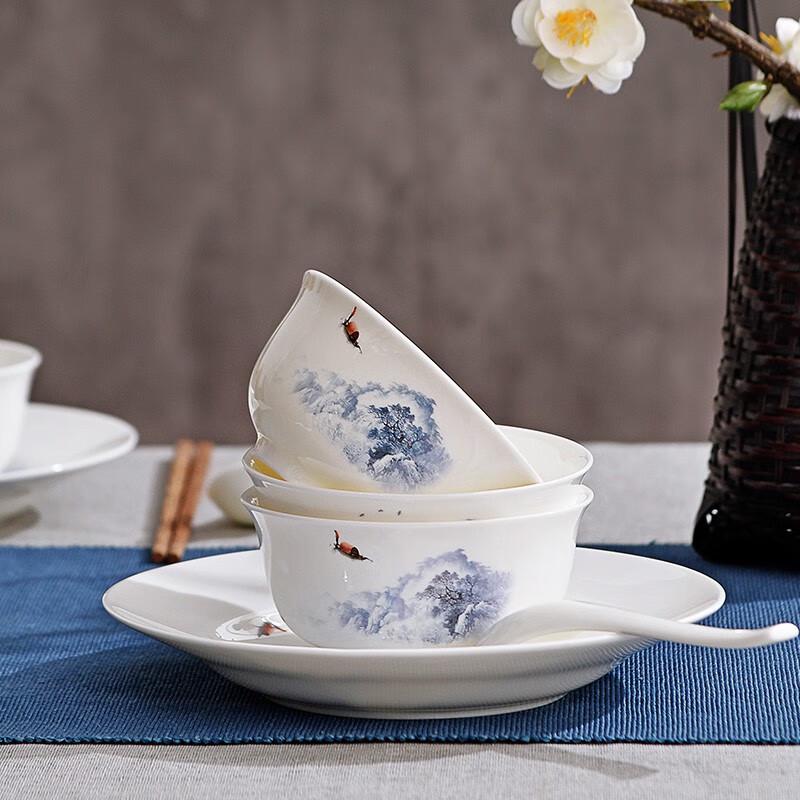 Tanghui Snow Mountain 14-Piece Chinese Bone China Dinnerware Set