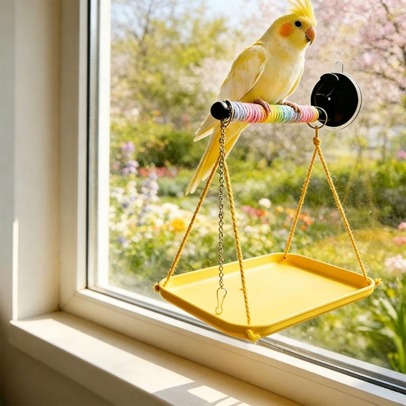 Multifunctional Bird Perch Stand With Suction Cup For Parrots Detachable Dropping Tray Comfortable Grip