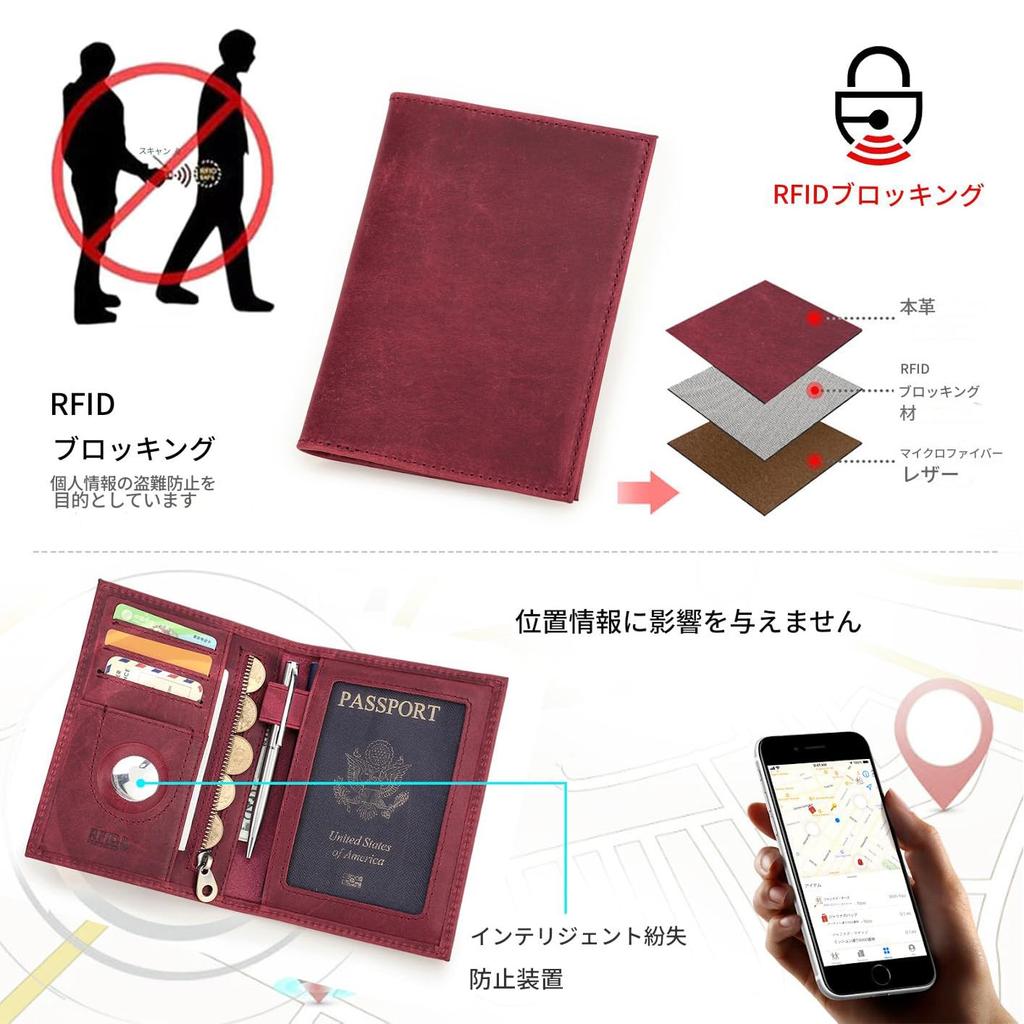 Series Passport Case for Domestic and International Large Fits 88x125mm Wine Red Contact's Ultra-Slim Travel, Anti-Theft, Security, Capacity,