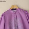 ZANZEA Women Casual Stand Collar Loose 3/4 Sleeve Print Blouse