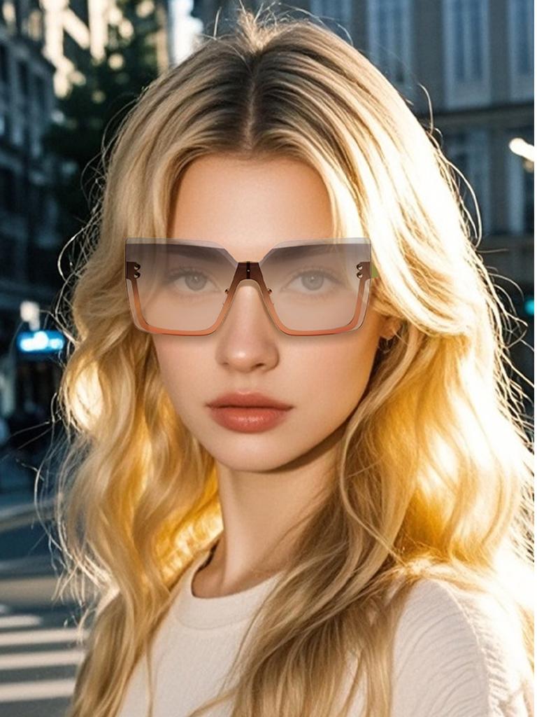 1 Pair of Retro Integrated Large Frame Rimless Cut Edge Women Fashion Glasses Street S Catwalk All Match Glasses UV Protectio