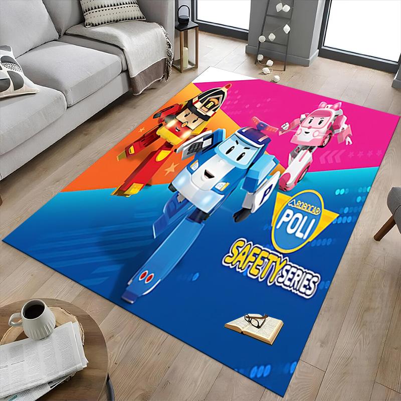 1pc Robocar Poli Adventure Carpet for Playroom Bedroom Living Room Sofa Home Decor,kids Game Area Rug Non-slip Floor Mat Y730150