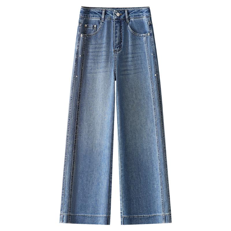

2025 Spring Women s High-Waisted Slimming Wide-Leg Cropped Jeans for Pear-Shaped Bodies L