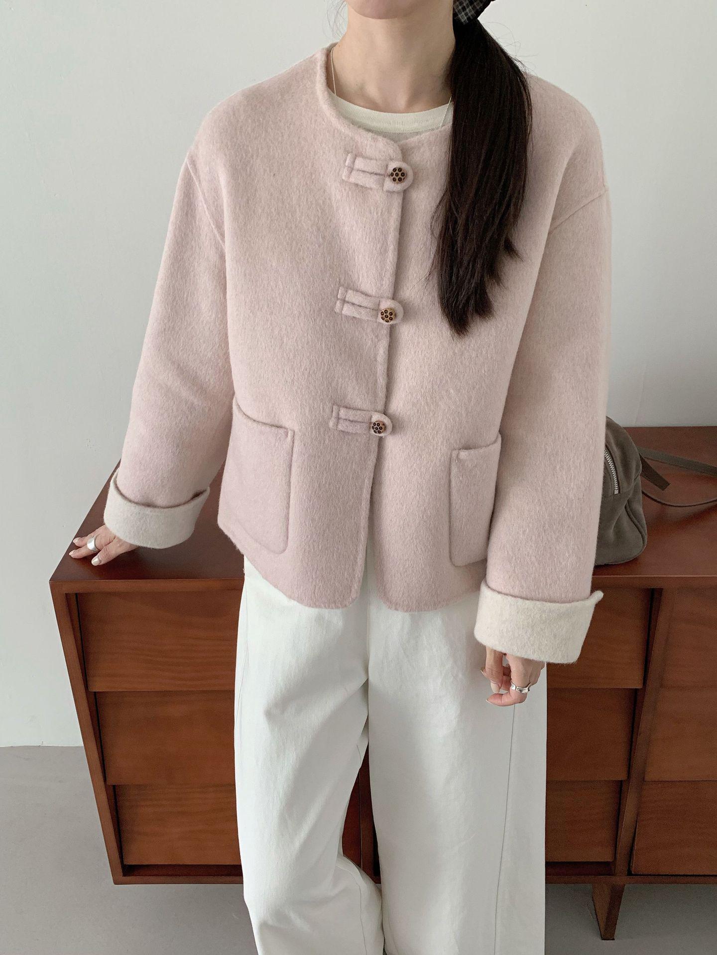 

Red Double-Faced Wool Overcoat for Women - 2025 Autumn/Winter National Style Medium