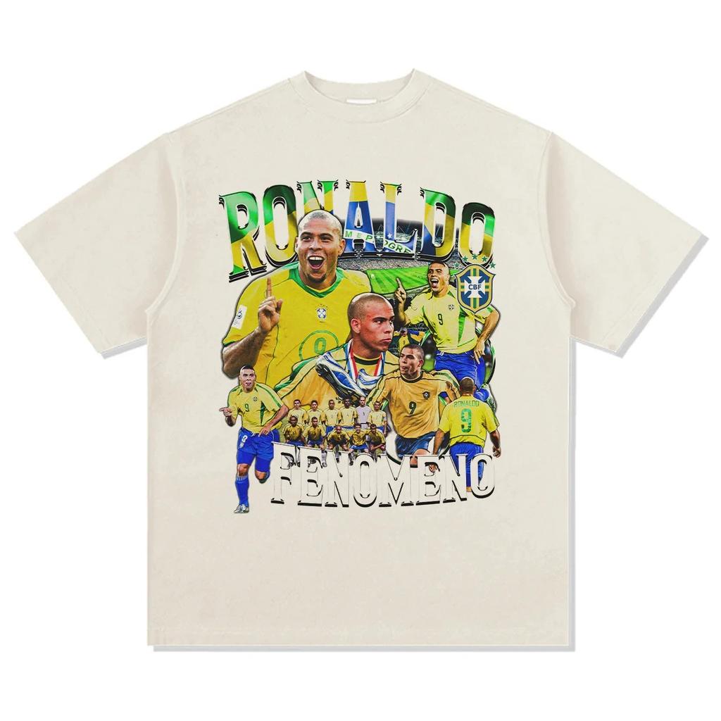 Ronaldo R9 100%cotton Men's Football Tshirt Brazil Jersey 2002 Champion Commemorative Shirt Summer Unisex Short Sleeve Shirts