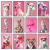 Plakaty Disco Pink Kotek Llama Koala Nadruki Druk na płótnie Obraz Ścienny do Pokoju Wystrój Domu Zabawne Urocze Zwierzę Impreza z Bańkami