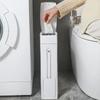Ultra thin trash can suitable for narrow spaces, equipped with cleaning supplies, lid, and toilet brush - perfect for bathrooms