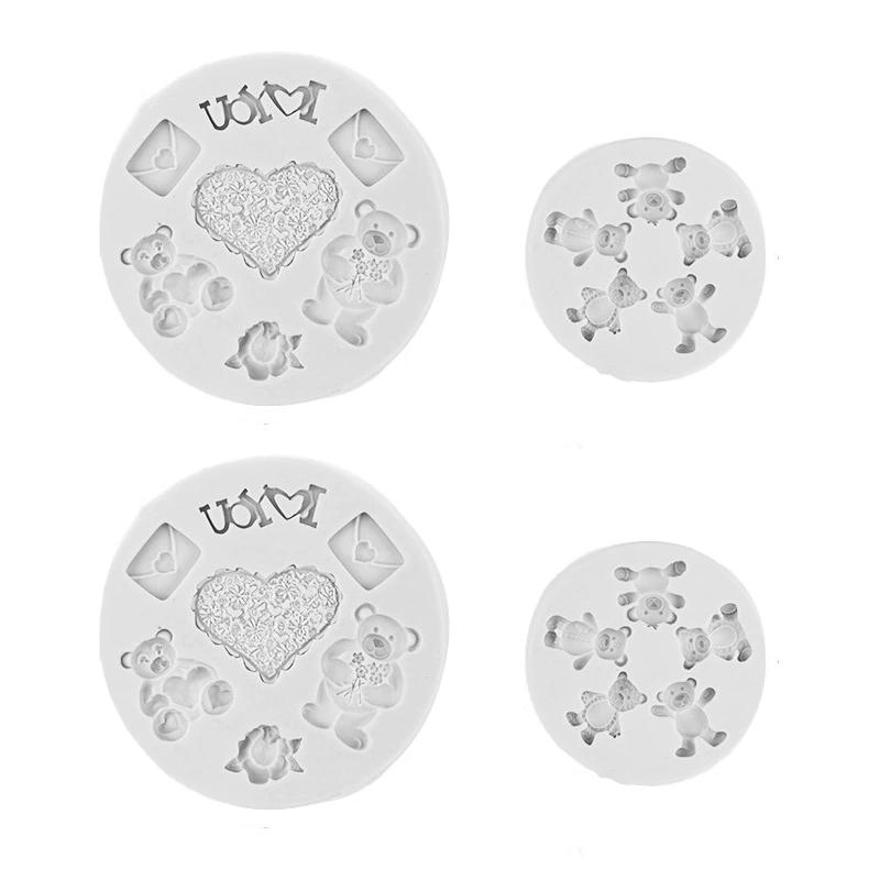WTEMPO Cute Bear Flower Heart Envelope Shaped Silicone Molds Handmade Epoxy Resin Molds Chocolate Baking Fondant Cake Molds Kit DIY Crafts Molds