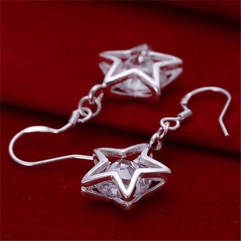 925 Sterling Silver Classic Star Crystal Earrings Charm for Women Jewelry Fashion Wedding Engagement Party Gift