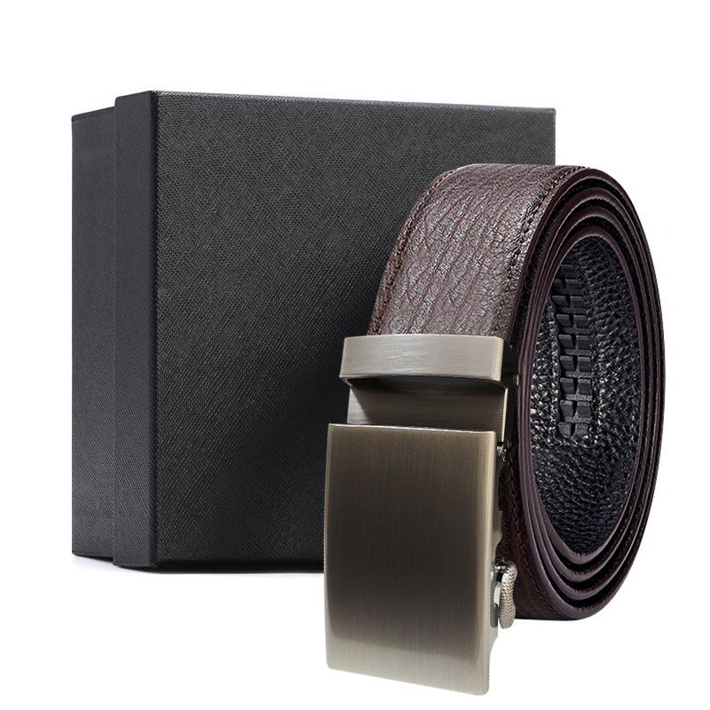 Men'S Belt Men'S Automatic Buckle Cowhide First Layer Brown Genuine Leather Men'S Belt Gift Box Holiday Gift Set