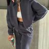 Ladies' Autumn and Winter Casual Solid Color Cardigan Sports Suit Fashionable Street Style Long Sleeved Jacket Long Pants Two-piece Set