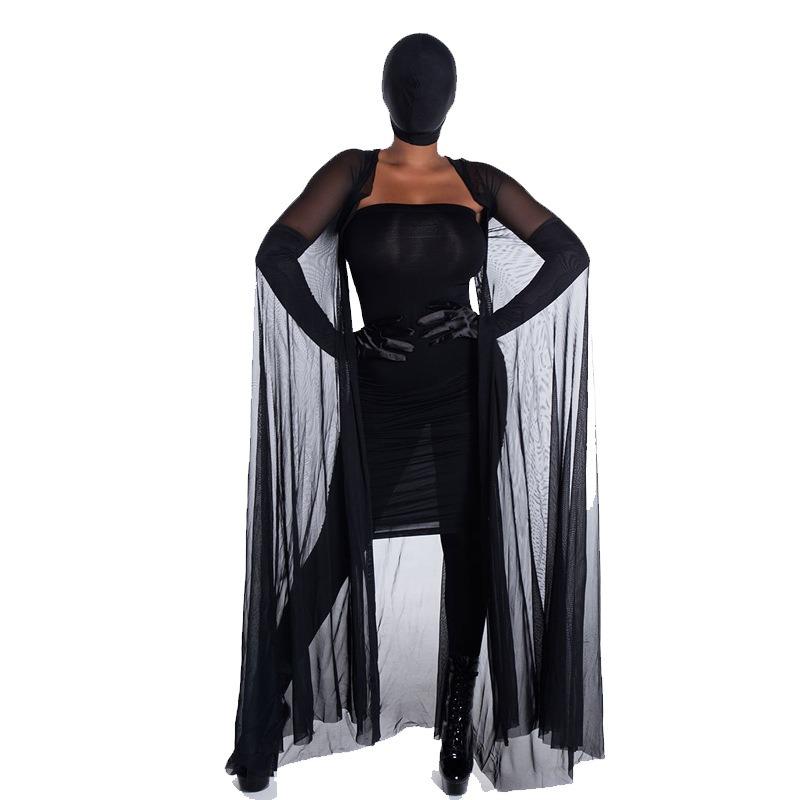 New Halloween Masked Girl Scary Ghost Bridal Costume Sexy Black Gauze Vampire Dress Stage