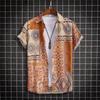 Hawaiian Shirt Men Fashion Flower Geometric Printed Blouse Single-breasted Beach Short SleeveTops Men's Holiday Clothing