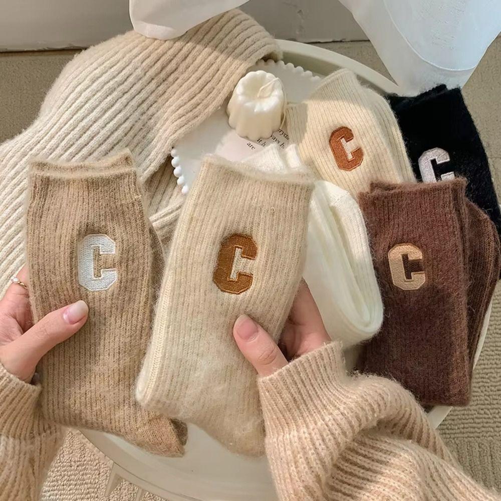 Polyester Wool Snow Boot Socks Solid Color Winter Warm Thick Socks Fashion Women Wool Socks  Women