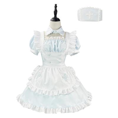 [CR ROLECOS] Light Blue Maid Costume, Nurse Costume, Plus Size, Cute Maid Uniform, Halloween Costume, Women's, Maid Cosplay, Cute, Landmine Style, Caf