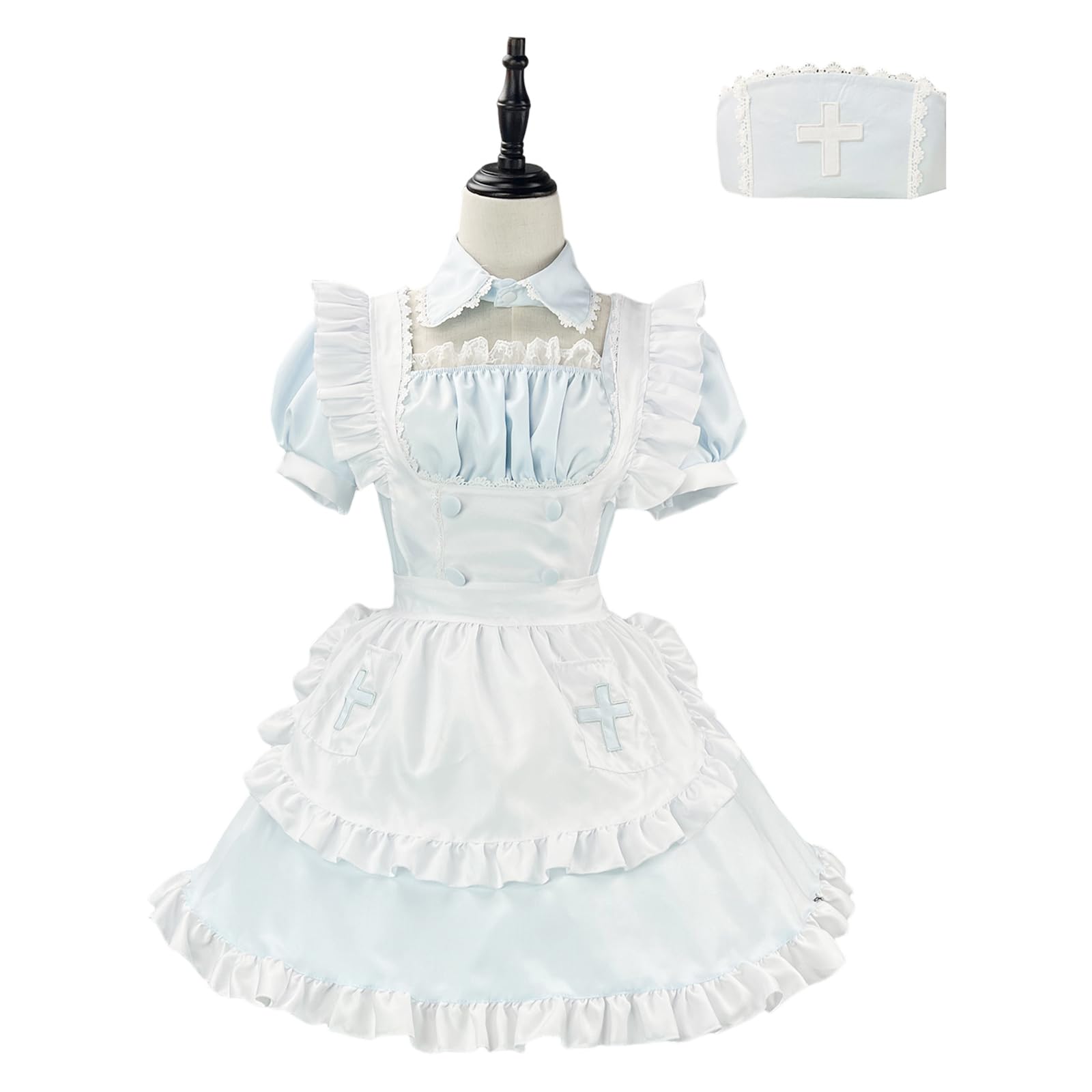 [CR ROLECOS] Светло-голубой костюм горничной, костюм медсестры, больших размеров, милая униформа горничной, костюм на Хэллоуин, женский, косплей горничной, милый, стиль минной ловушки, Кафе