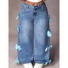 Jeans Casual da Donna con Decorazione a Fiocco Y2k Blu Larghi Denim Pantaloni Ampi Dritti Estetica Dolce Coquette Jeans Lavati