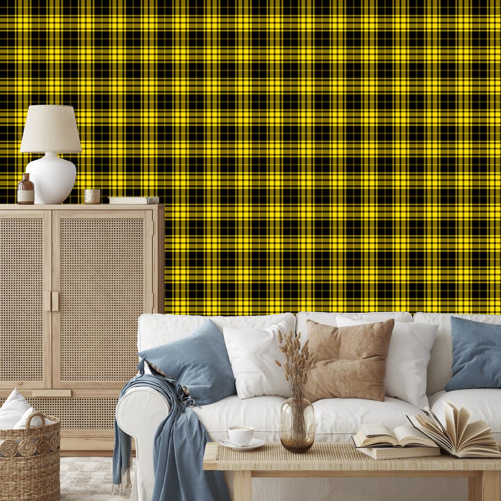 Yellow Checkered Wallpaper Yellow, Black and Ochre for Living Room and Bedroom 50x1000