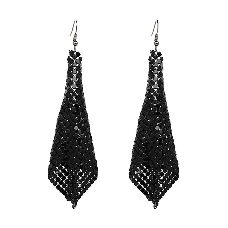 Fashion Metal Sequin Geometric Sheet Long Drop Dangle Earrings For Women Exaggerated Attractive Trendy Female Earrings Zircon