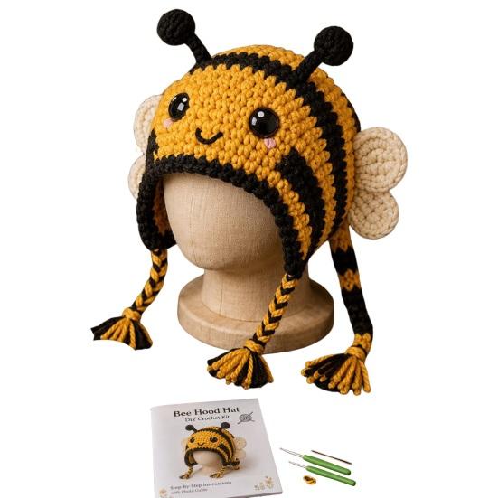 Beginner Friendly Crochet Tools Animal Hood Hat Kit, DIY Earflap Project for Weekend Cute Craft Kit Beginners, Handmade Winter Headwear Learn