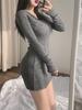Korean-style fashionable V-neck long-sleeve dress for women, new winter slimming inner layer, sexy hip-hugging short skirt