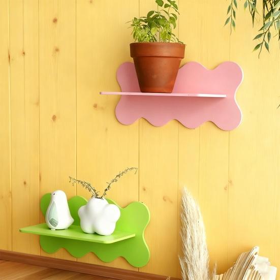 Yousheng Floating Wall Shelf Wooden Wall Mounted Shelf Wave Edge Display Shelf Storage Organizer for Home Decor Small Collectibles Plants Figurines