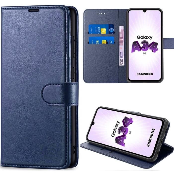Coque - BOOLING - Samsung Galaxy A34 5G - Effet Cuir - Fermeture Magnétique - Semi-rigide