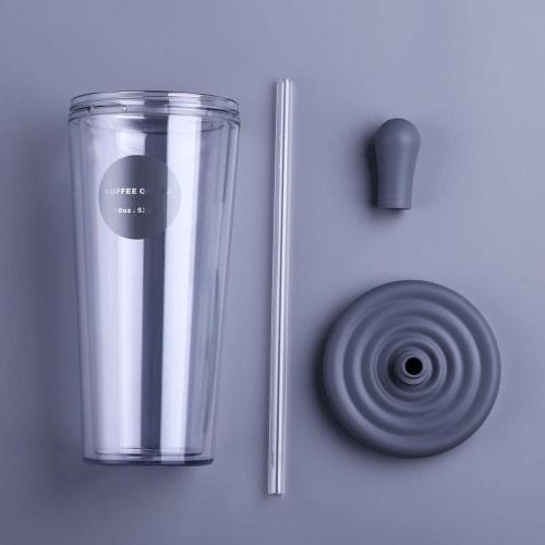 Fexmoy Vacuum Insulated Water Bottle with Straw, 520ml, Double-Walled Design, Spill-Proof, Suitable for Juice, Water, Fruit Tea, Carbonated Water, and