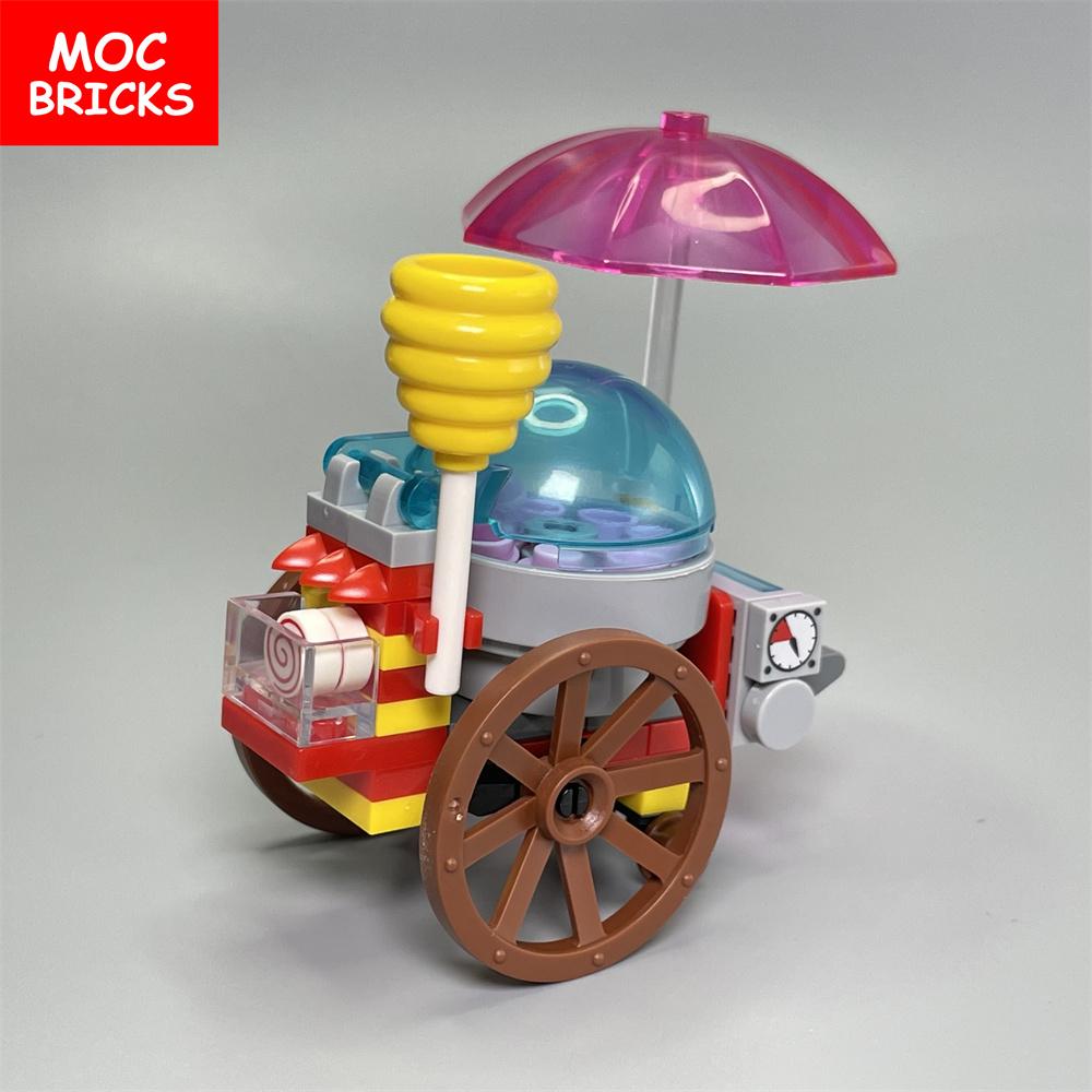 MOC Bricks Cotton Candy Cart City Street View Roadside Stalls Building Blocks Toys for Children Assemble DIY Dolls
