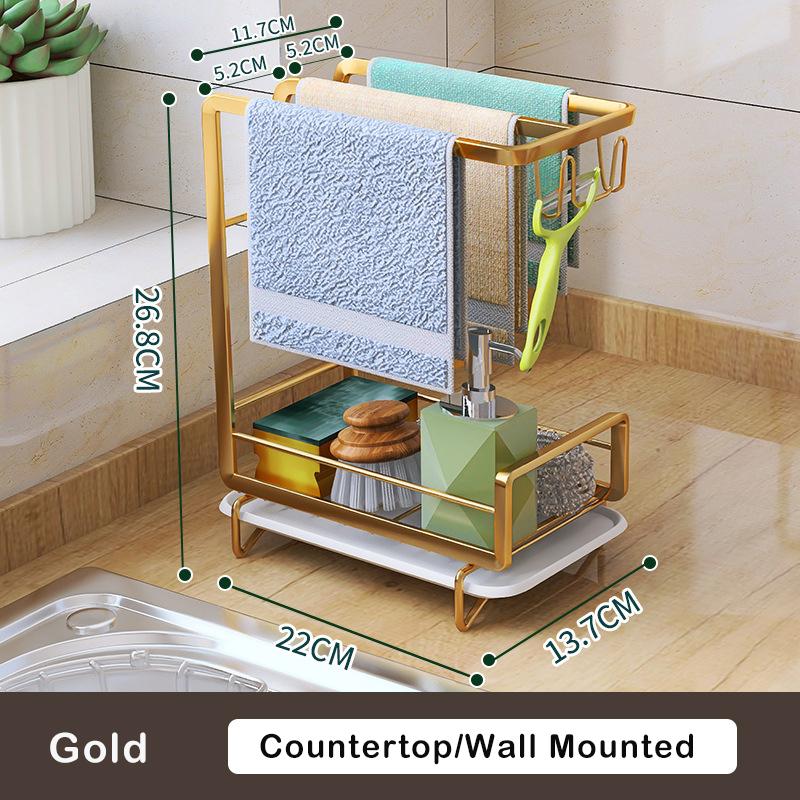 Kitchen Dishcloth Storage Rack Rag Holder Dish Brush Drying Hanger with Removable Drain Pan Dishwashing Cloth Sink Drain Rack