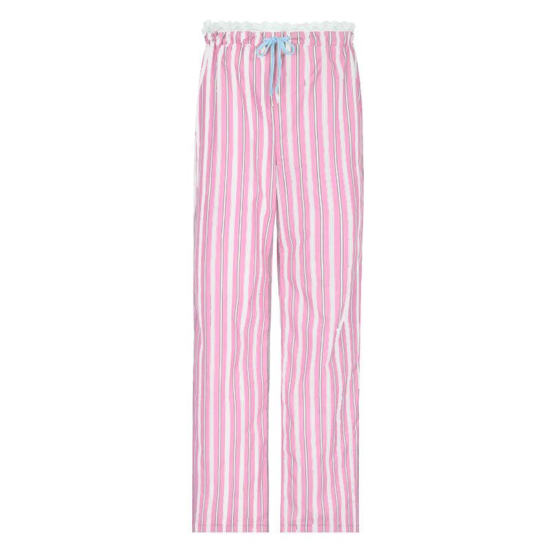 

Летний отпускной стиль Красочные полосатые кружевные повседневные брюки Горячая девушка Эластичная талия Прямые свободные прилегающие брюки L красный