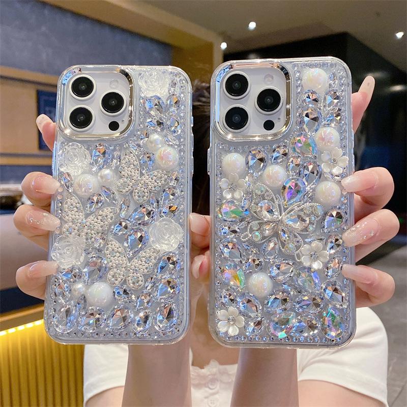 Applicable to OPPO RENO14 mobile phone case, flower butterfly full screen drill A5PRO luxury rhinestone electroplating transparent case for women
