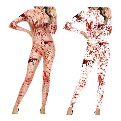 Blutige Blutflecken 3D-Druck Damen Sexy Jumpsuit Halloween Horror Karneval Cosplay Kostüme Ausgefallener Body Party Strampler